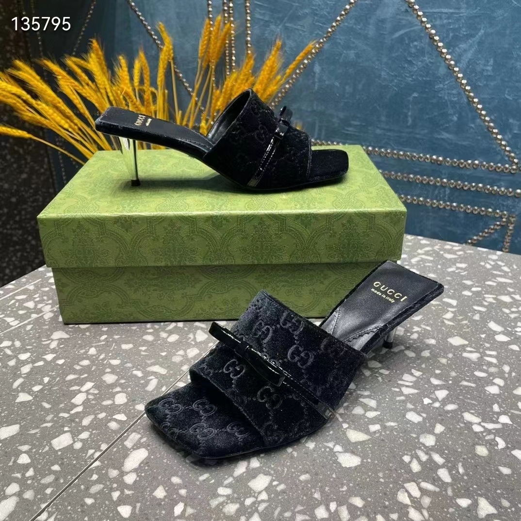 G*u*i women’s gg slide sandal black gg velvet square toe low 4.3 cm heel