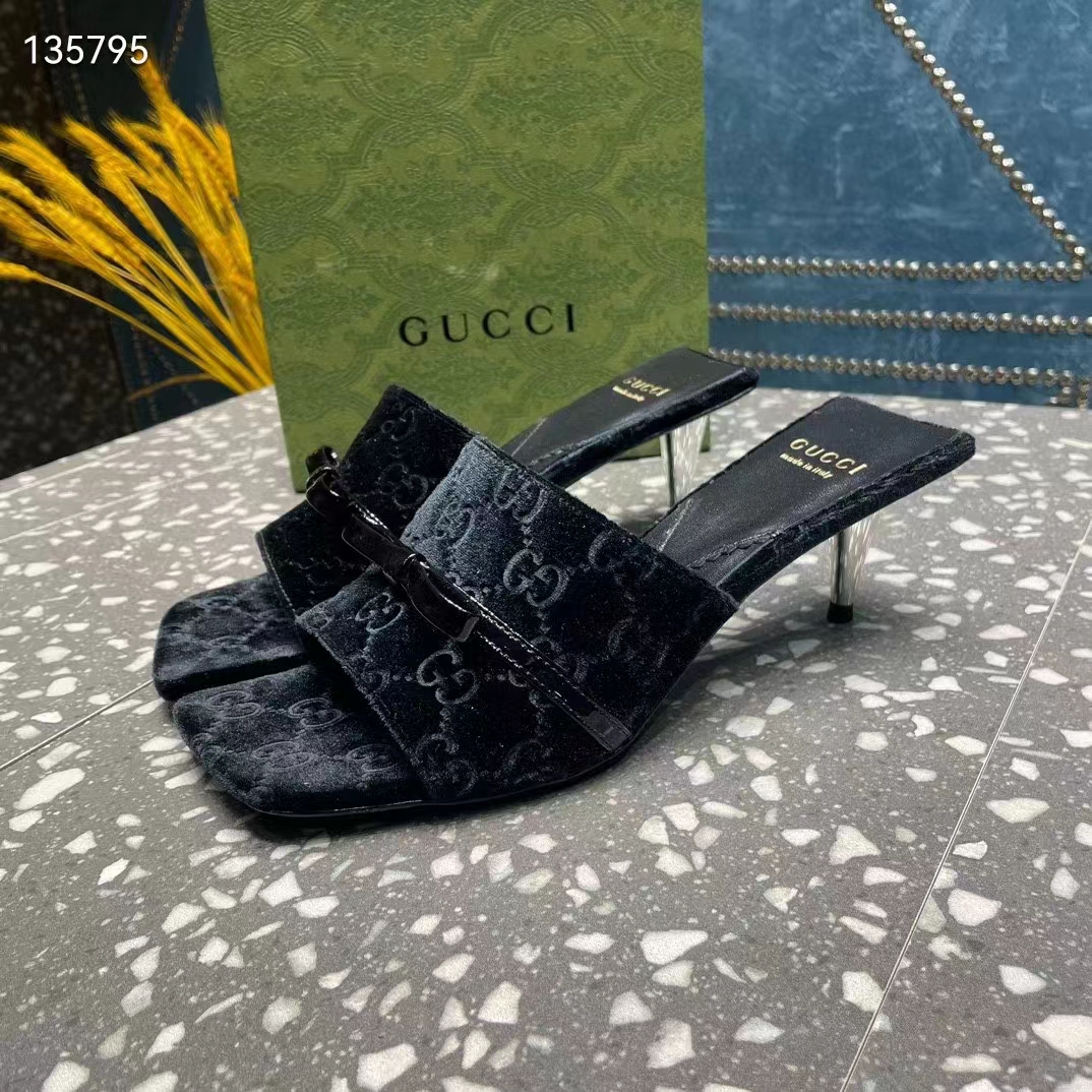 G*u*i women’s gg slide sandal black gg velvet square toe low 4.3 cm heel