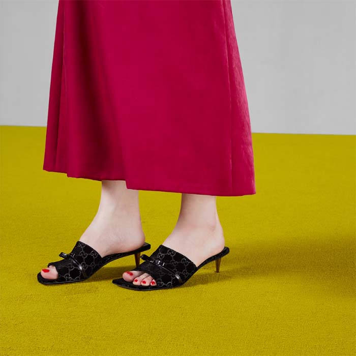 G*u*i women’s gg slide sandal black gg velvet square toe low 4.3 cm heel