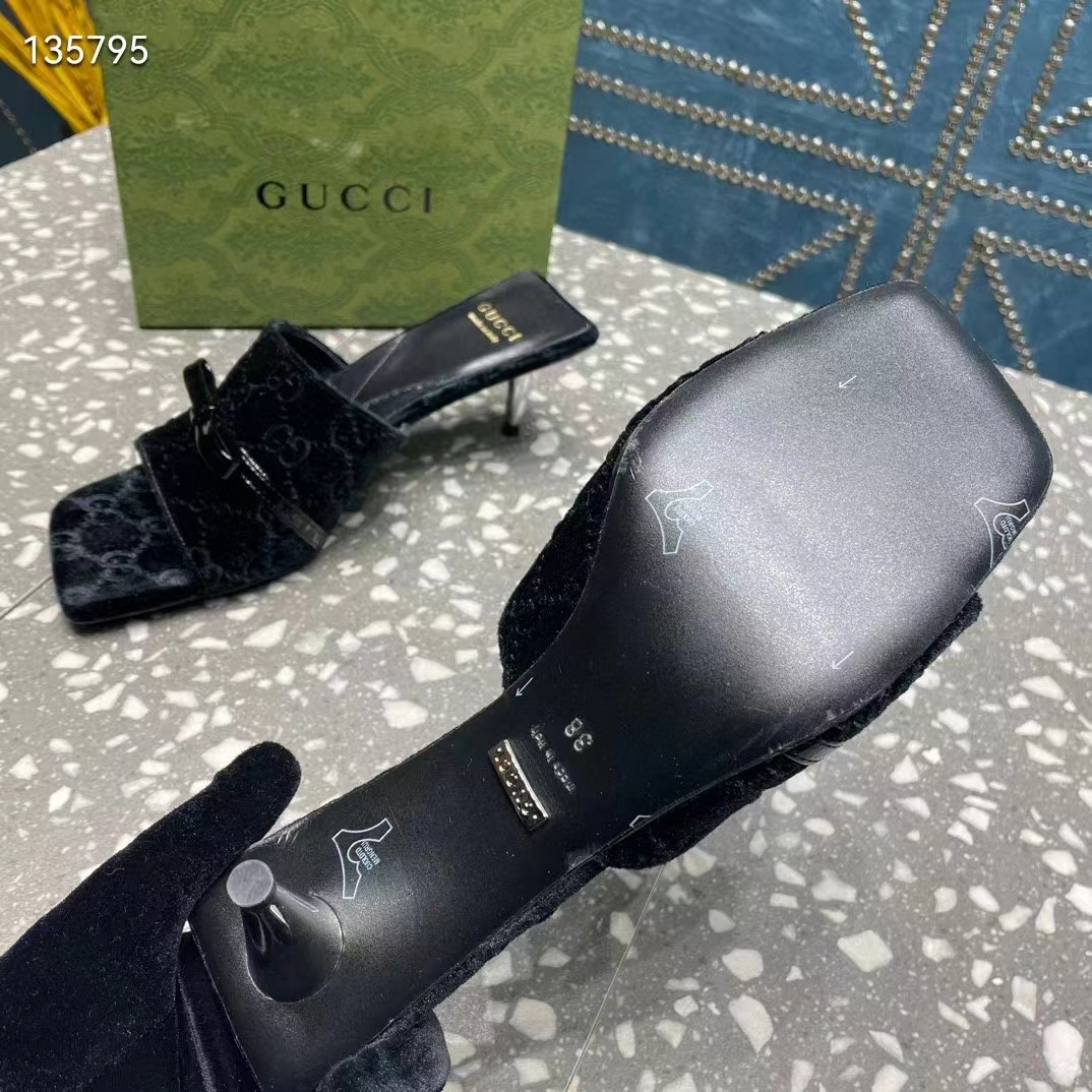 G*u*i women’s gg slide sandal black gg velvet square toe low 4.3 cm heel