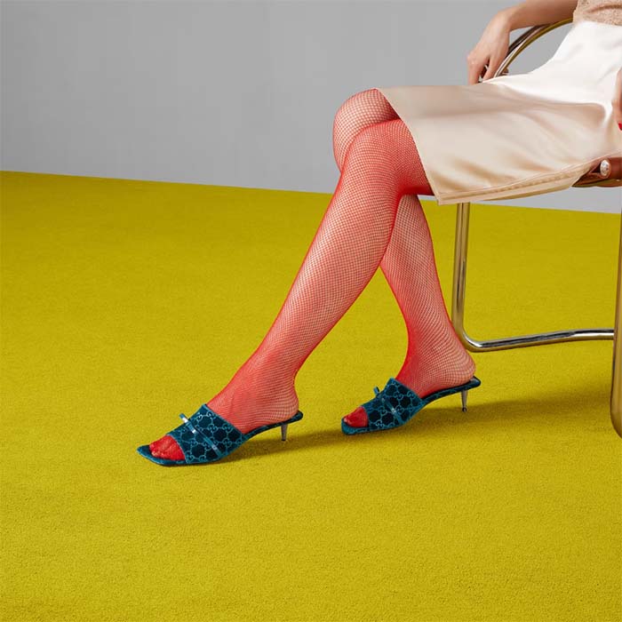G*u*i women’s gg slide sandal blue gg velvet square toe low 4.3 cm heel