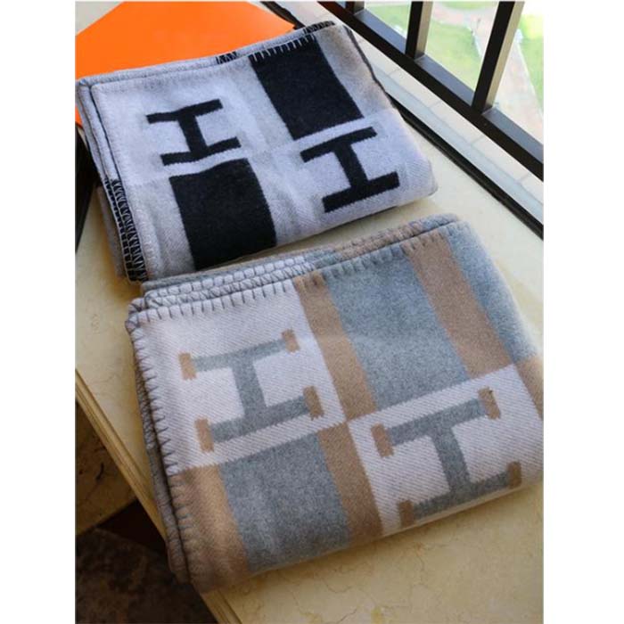 Hermes Unisex Wool Cashmere Pink Grey Beige Multifunction Blanket Scarf
