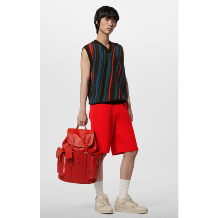 Louis Vuitton LV Unisex Christopher MM Backpack Vermillion Red Epi XL Grained Leather Cowhide
