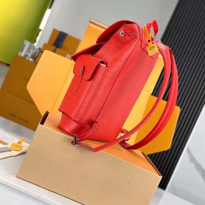 Louis Vuitton LV Unisex Christopher MM Backpack Vermillion Red Epi XL Grained Leather Cowhide