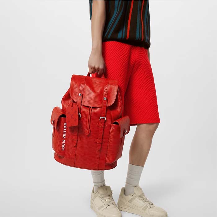 Louis Vuitton LV Unisex Christopher MM Backpack Vermillion Red Epi XL Grained Leather Cowhide