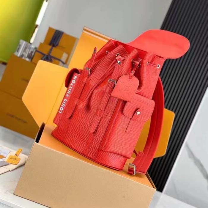 Louis Vuitton LV Unisex Christopher MM Backpack Vermillion Red Epi XL Grained Leather Cowhide