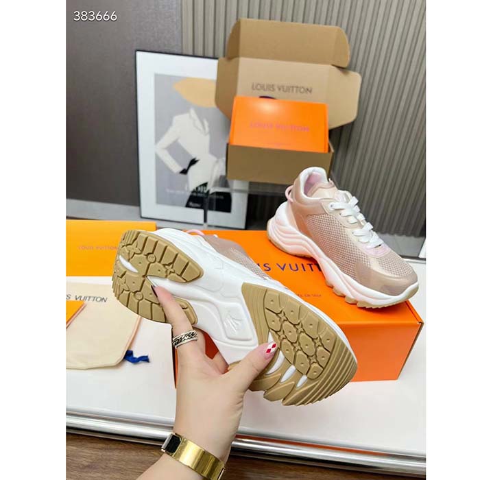 Louis Vuitton LV Unisex Run 55 Sneaker Beige Mix Materials Lifted Rubber Outsole