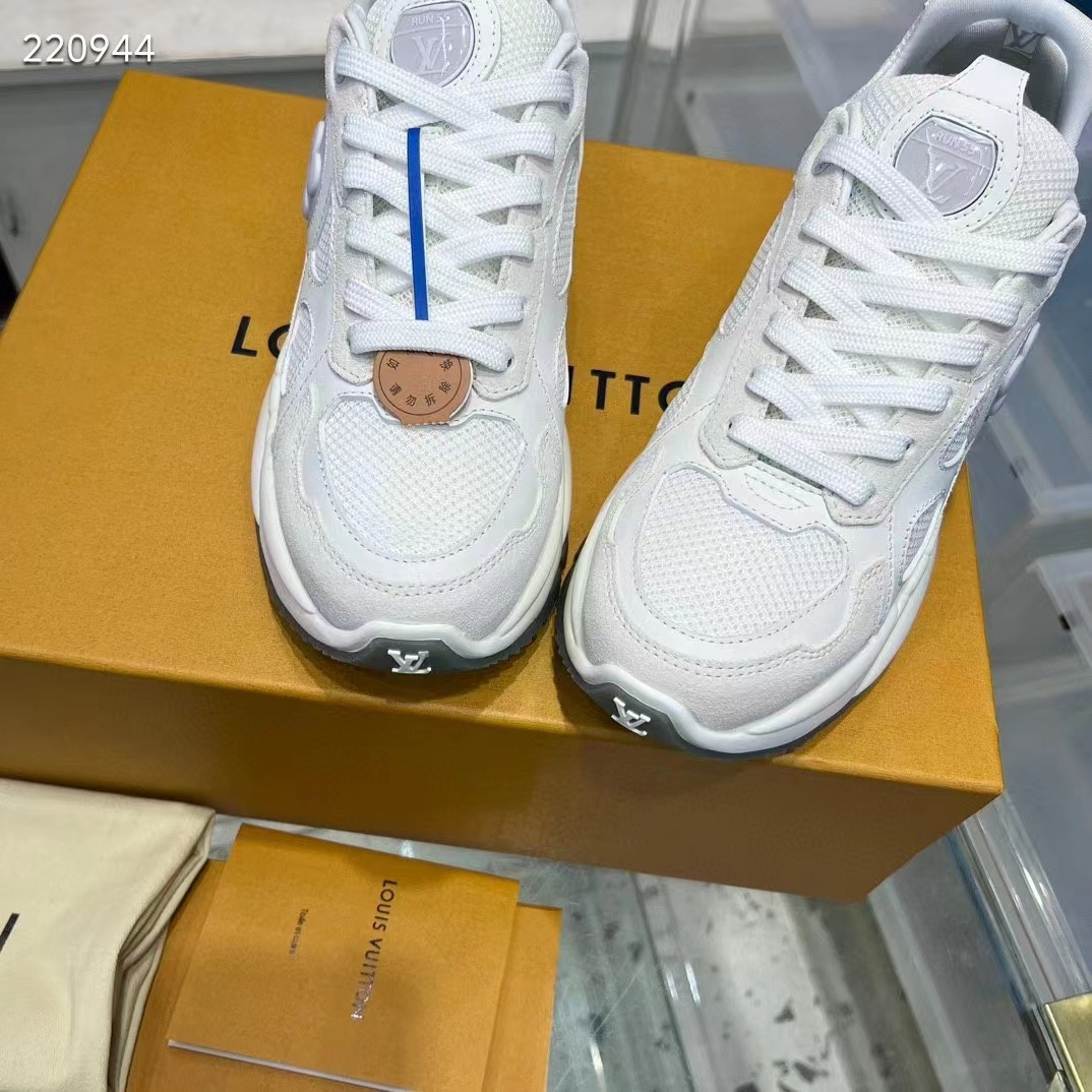 Louis Vuitton LV Unisex Run 55 Sneaker White Mix Materials Lifted Rubber Outsole 1ACGQN