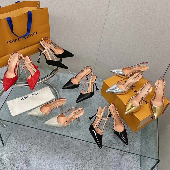 Louis Vuitton LV Women Blossom Slingback Pump Black Lambskin Cowhide Leather 7.5 CM Heel