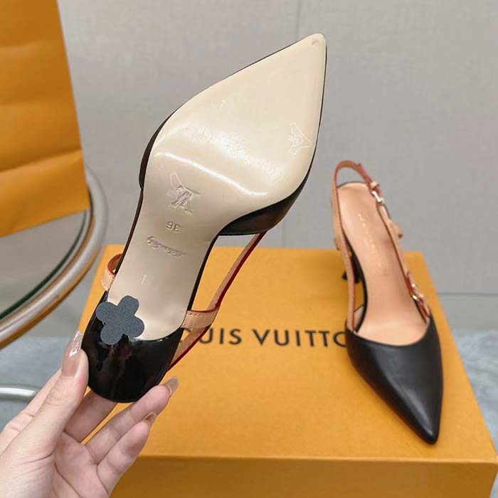 Louis Vuitton LV Women Blossom Slingback Pump Black Lambskin Cowhide Leather 7.5 CM Heel
