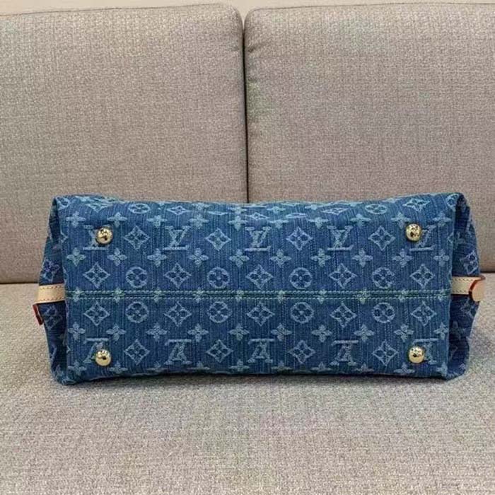 Louis Vuitton LV Women CarryAll MM Denim Blue GOTS Certified Cotton Monogram Denim Canvas