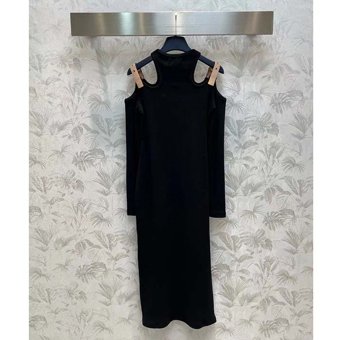 Louis Vuitton LV Women Eyelet Tab Dress Black Cotton Regular Fit Adjustable VVN Leather Tabs