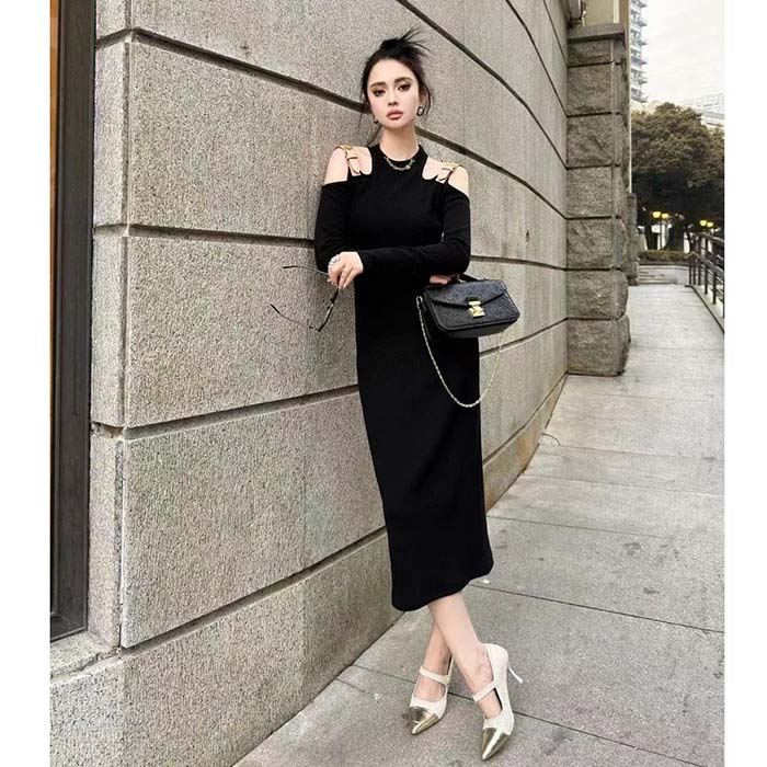 Louis Vuitton LV Women Eyelet Tab Dress Black Cotton Regular Fit Adjustable VVN Leather Tabs