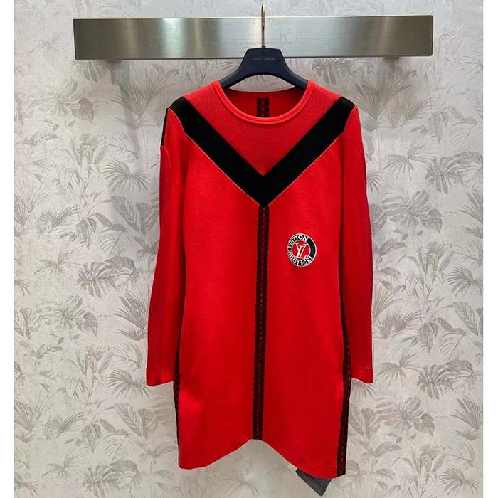 Louis Vuitton LV Women Sporty Mesh Accent Dress Bright Red Black Regular Fit