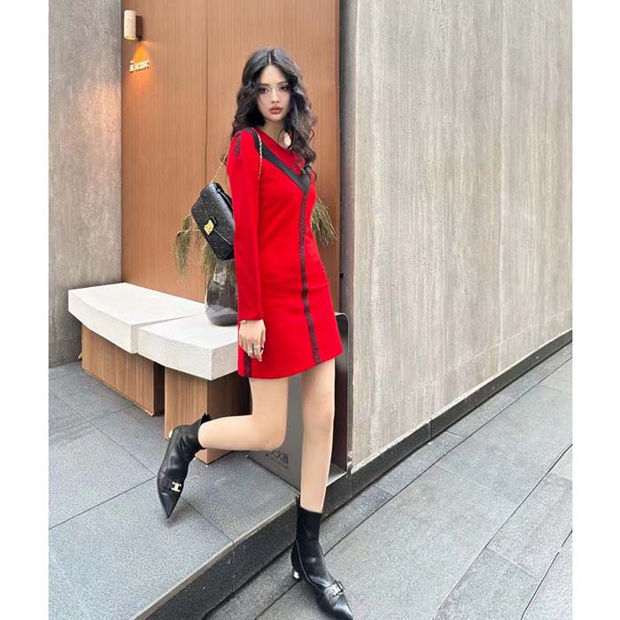 Louis Vuitton LV Women Sporty Mesh Accent Dress Bright Red Black Regular Fit