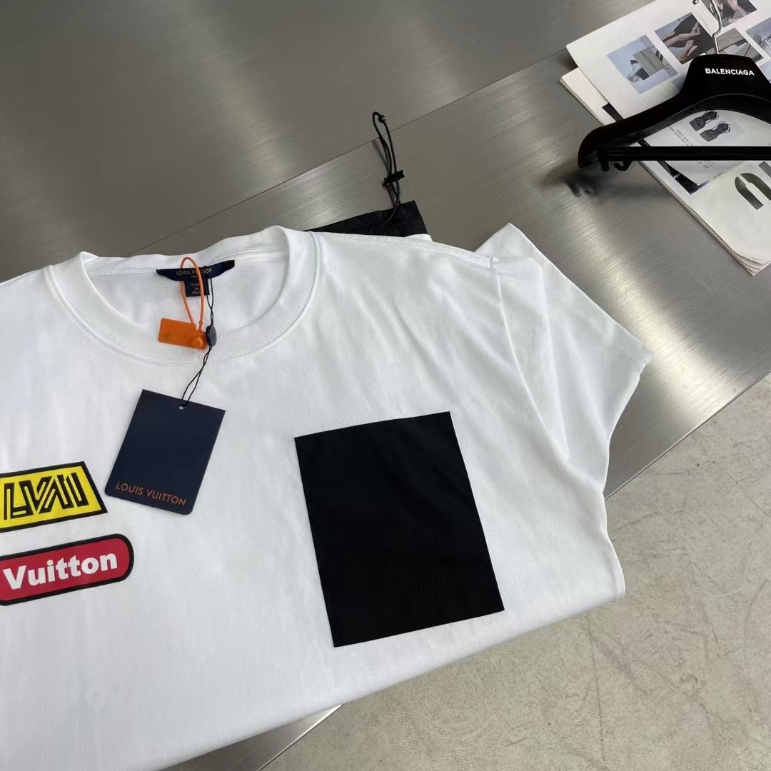 Louis Vuitton Men Hybrid Cotton T-Shirt Regular Fit LV Silk Label Milky White Cotton