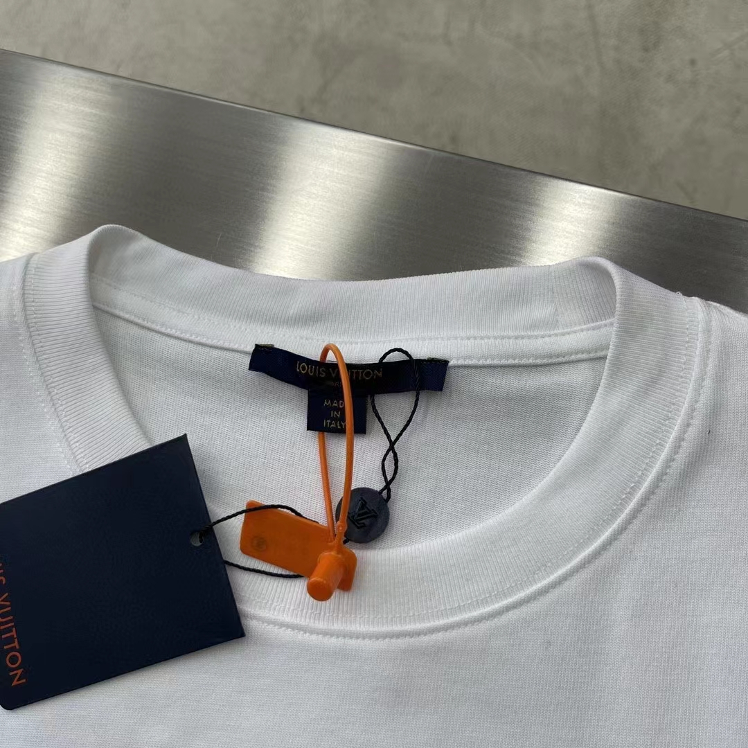 Louis Vuitton Men Hybrid Cotton T-Shirt Regular Fit LV Silk Label Milky White Cotton