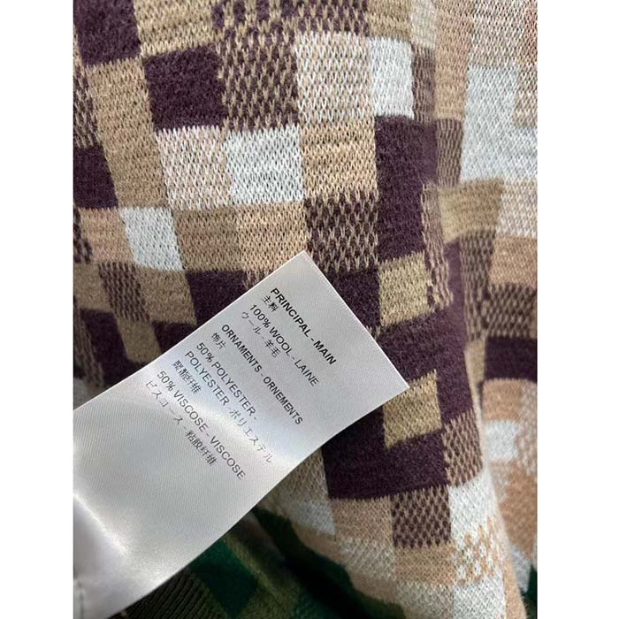 Louis Vuitton Men LV Damier Cotton Jacquard Pullover Regular Fit Allover Damoflage Multicolor