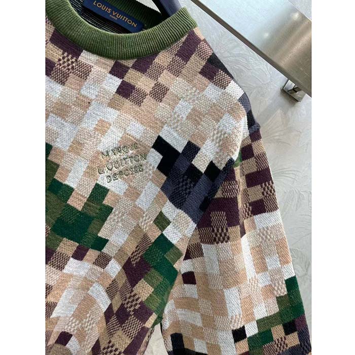 Louis Vuitton Men LV Damier Cotton Jacquard Pullover Regular Fit Allover Damoflage Multicolor