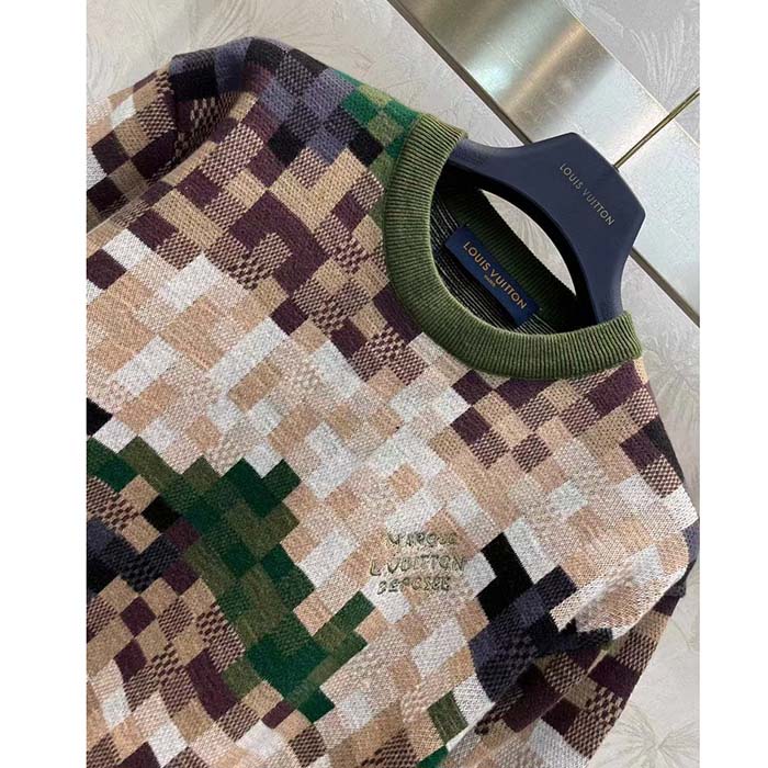 Louis Vuitton Men LV Damier Cotton Jacquard Pullover Regular Fit Allover Damoflage Multicolor