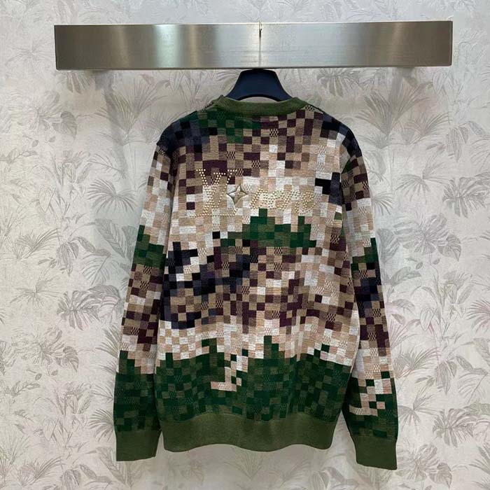 Louis Vuitton Men LV Damier Cotton Jacquard Pullover Regular Fit Allover Damoflage Multicolor