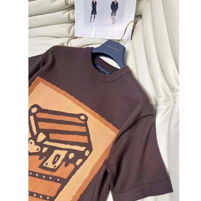Louis Vuitton Women LV Short-Sleeved Cotton Intarsia Crewneck Staple Fit Ribbed Collar Compact Knit