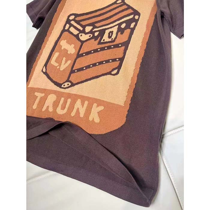 Louis Vuitton Women LV Short-Sleeved Cotton Intarsia Crewneck Staple Fit Ribbed Collar Compact Knit