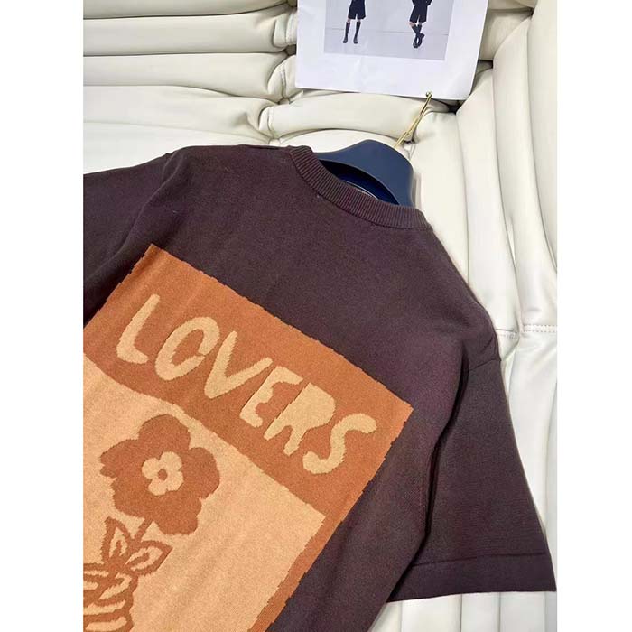 Louis Vuitton Women LV Short-Sleeved Cotton Intarsia Crewneck Staple Fit Ribbed Collar Compact Knit