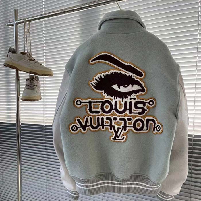 Louis Vuitton Men LV Varsity Leather Blouson Cropped Fit Epi Leather Sleeves Shirt Collar Cotton Wool
