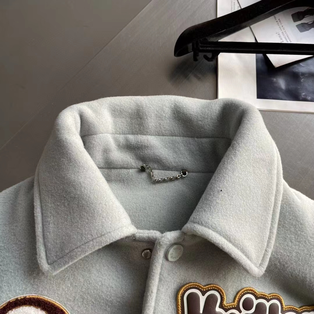 Louis Vuitton Men LV Varsity Leather Blouson Cropped Fit Epi Leather Sleeves Shirt Collar Cotton Wool
