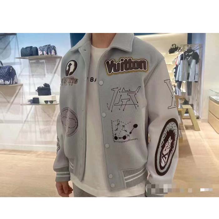 Louis Vuitton Men LV Varsity Leather Blouson Cropped Fit Epi Leather Sleeves Shirt Collar Cotton Wool