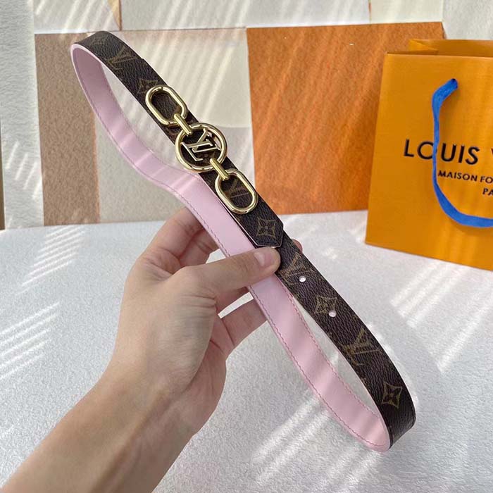 Louis Vuitton Unisex LV Circle Prime 20 MM Reversible Belt Jasmine Pink Calf Leather Verso Side