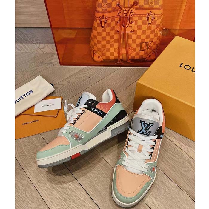 Louis Vuitton Unisex LV Trainer Sneaker Orange Vintage Effect Calf Leather Rubber Outsole