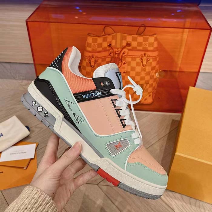 Louis Vuitton Unisex LV Trainer Sneaker Orange Vintage Effect Calf Leather Rubber Outsole