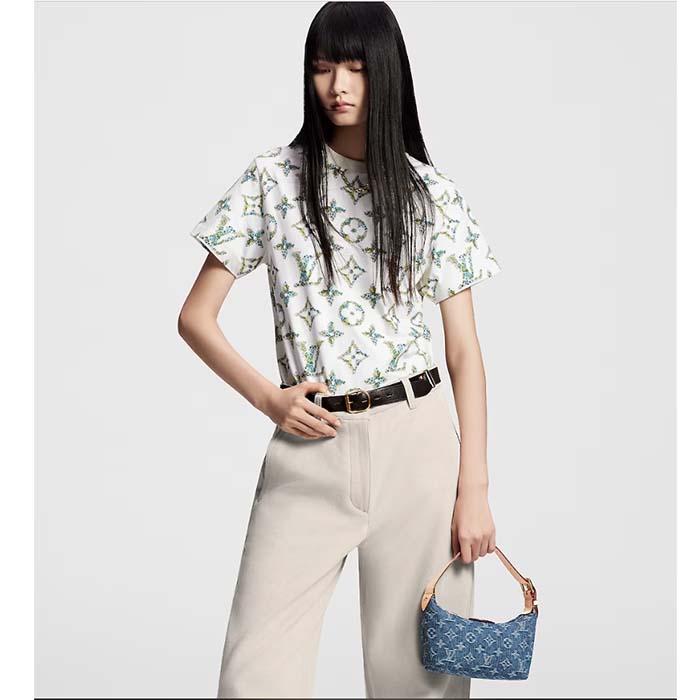 Louis Vuitton Women LV Floral Monogram T-Shirt Cotton White Regular Fit