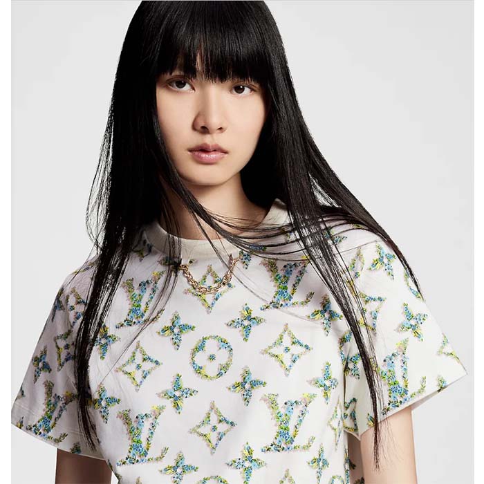 Louis Vuitton Women LV Floral Monogram T-Shirt Cotton White Regular Fit