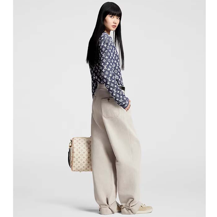 Louis Vuitton Women LV Monogram Jacquard Pullover Wool Cotton Grey Blue Regular Fit