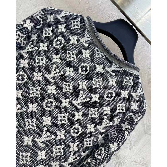 Louis Vuitton Women LV Monogram Jacquard Pullover Wool Cotton Grey Blue Regular Fit