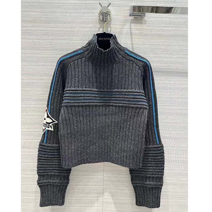 Louis Vuitton Women LV SKI Contrast Accent Cropped Pullover Wool Yack Coal