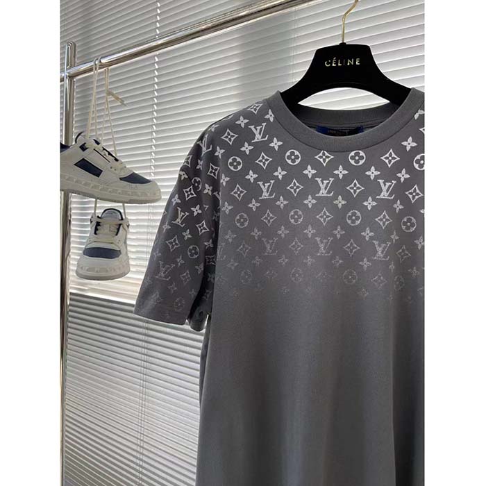 Louis Vuitton Men LV SKI Monogram Gradient Cotton T-Shirt Regular Fit Ribbed Neck Volcanic Ash