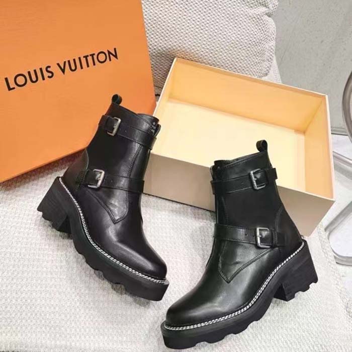 Louis Vuitton Women Shoes LV Beaubourg Ankle Boot Black Calf Leather Micro Outsole