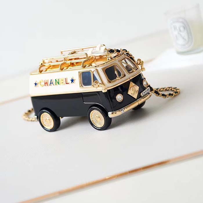 Chanel Women CC Mini Van Minaudiere Plexi Enamel Strass Black