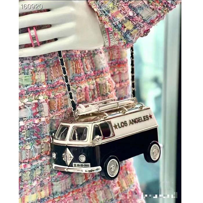 Chanel Women CC Mini Van Minaudiere Plexi Enamel Strass Black