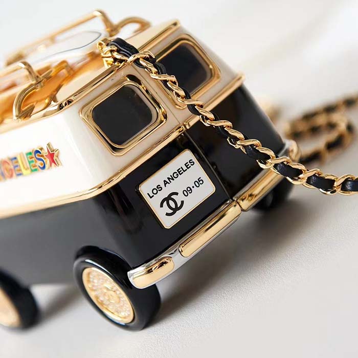 Chanel Women CC Mini Van Minaudiere Plexi Enamel Strass Black