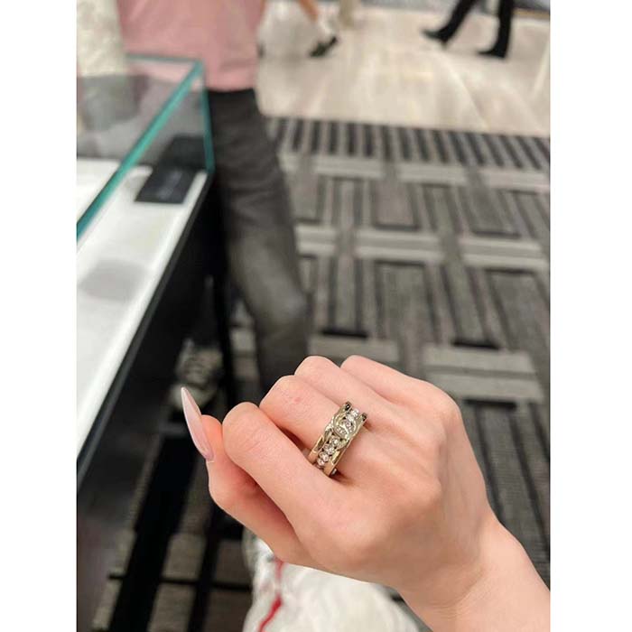 Chanel Women CC Ring Metal Strass Gold Crystal