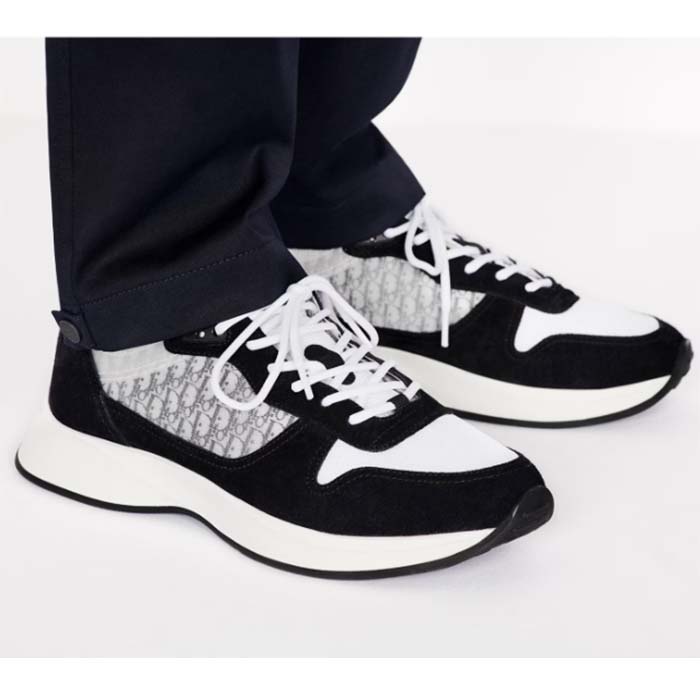 Dior Unisex B25 Runner Sneaker Black Suede White Technical Mesh Black Oblique Canvas Reference: 3SN259YUH_H960