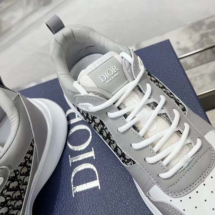 Dior Unisex B25 Runner Sneaker Grey White Smooth Calfskin Beige Black Oblique Jacquard Reference: 3SN299ZIR_H165