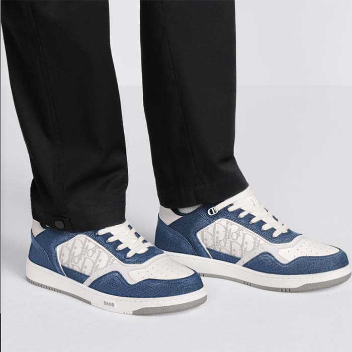 Dior Unisex CD B27 Low-Top Sneaker White Smooth Calfskin Blue Denim Oblique Galaxy Leather Reference: 3SN272ZAC_H580