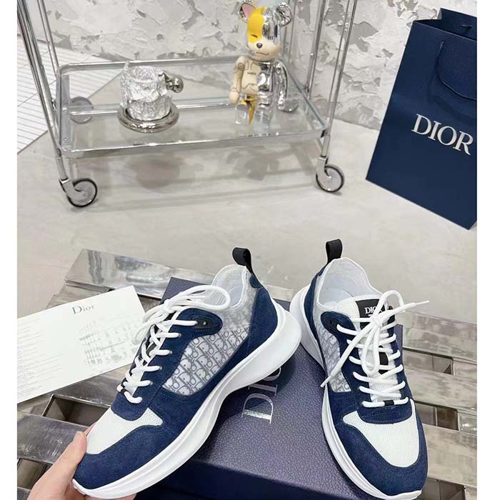 Dior Unisex CD B27 Low-Top Sneaker White Smooth Calfskin Blue Denim Oblique Galaxy Leather Reference: 3SN272ZAC_H580