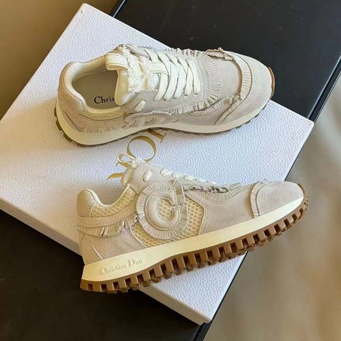 Dior Unisex C’est Dior Sneaker Ecru Suede Calfskin Mesh Reference: KCK403SUH_S03W